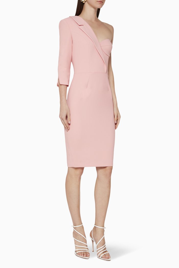 

One-Shoulder Crêpe Midi Dress, Pink