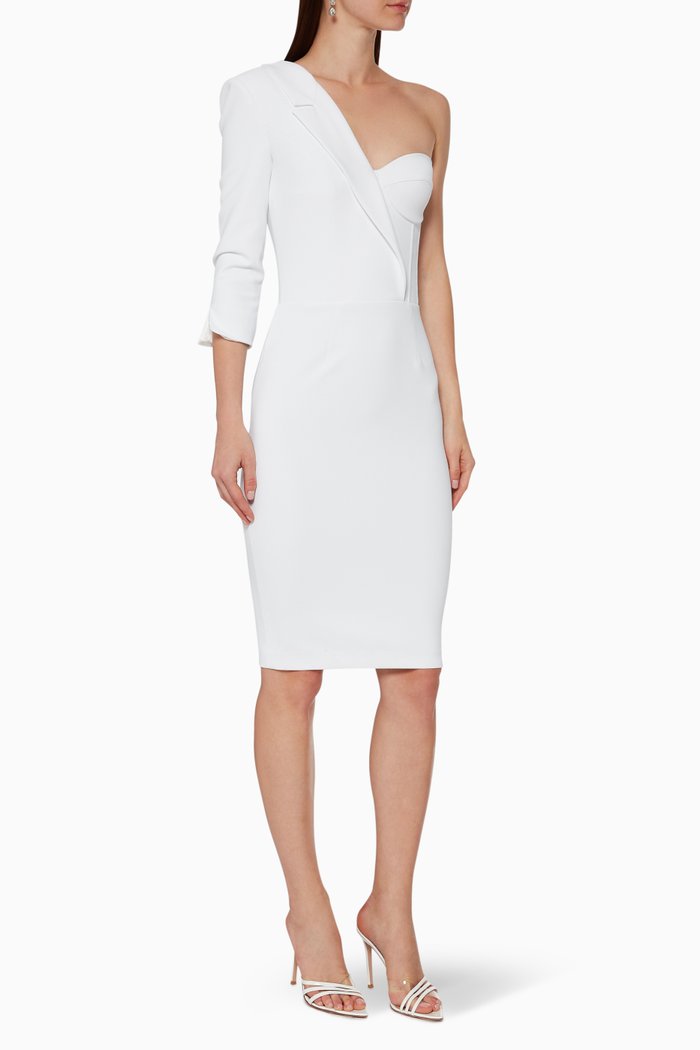 

One-Shoulder Crêpe Midi Dress, White