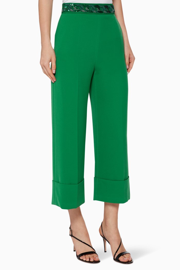 

Chain Embroidered Crêpe Pants, Green