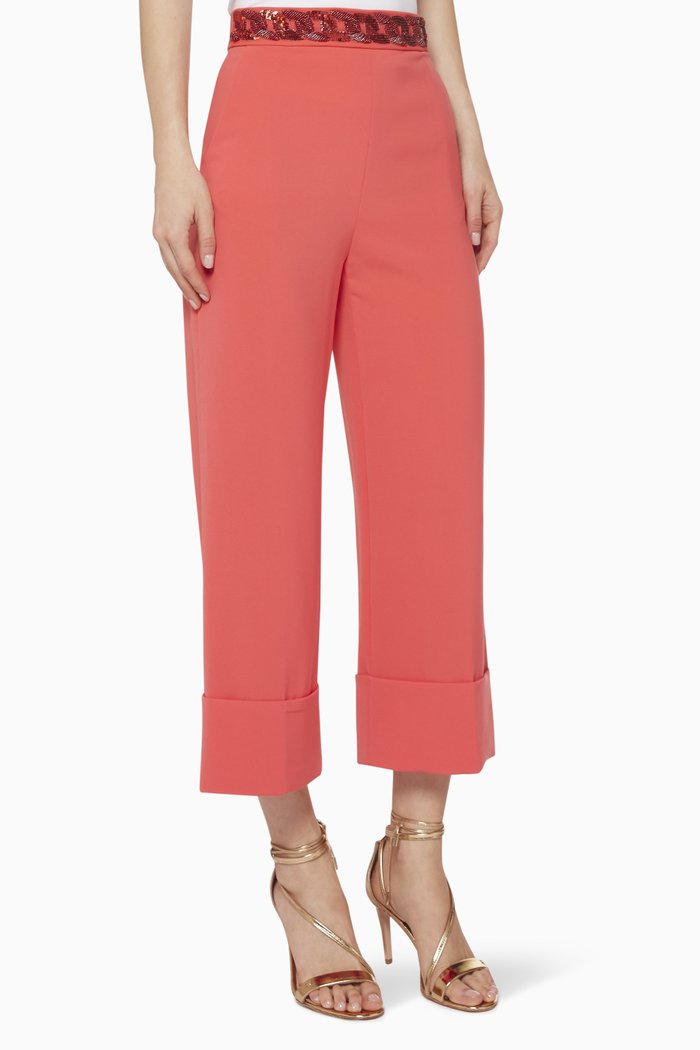 

Chain Embroidered Crêpe Pants, Red