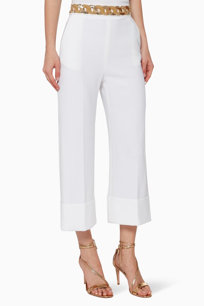 

Chain Embroidered Crêpe Pants, White