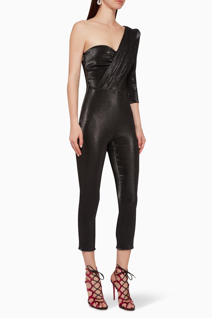 

One-Shoulder Lurex Jumpsuit, Black