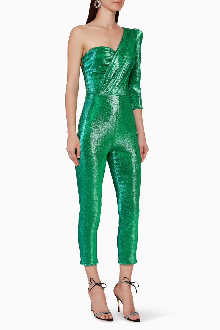 

One-Shoulder Lurex Jumpsuit, Blue