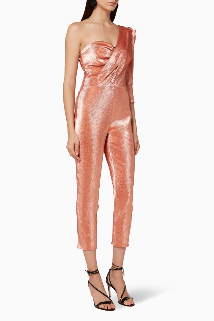 

One-Shoulder Lurex Jumpsuit, Pink