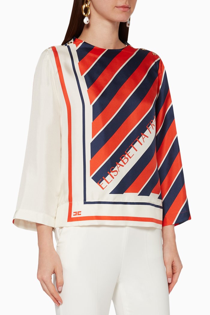 

Foulard-Print Silk Twill Blouse, Blue