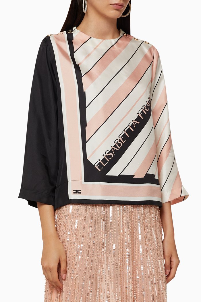 

Foulard-Print Silk Twill Blouse, Pink