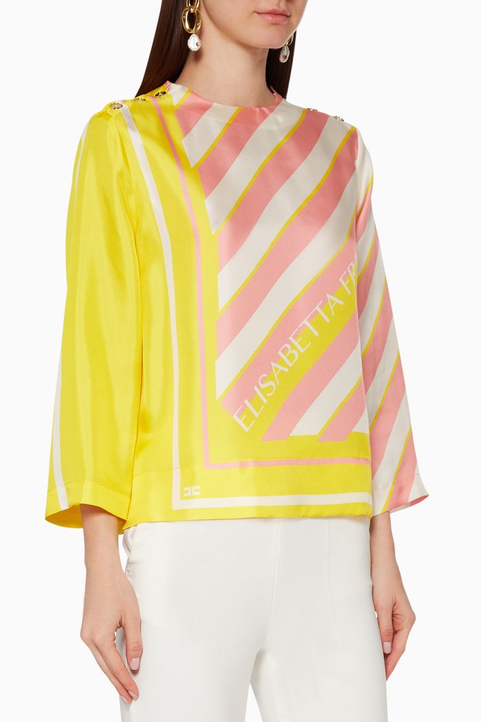 Foulard-Print Silk Twill Blouse, Yellow