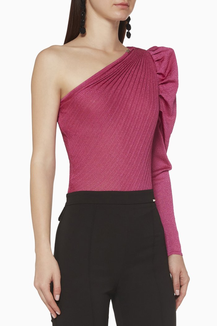 

One-Shoulder Jersey Bodysuit, Pink