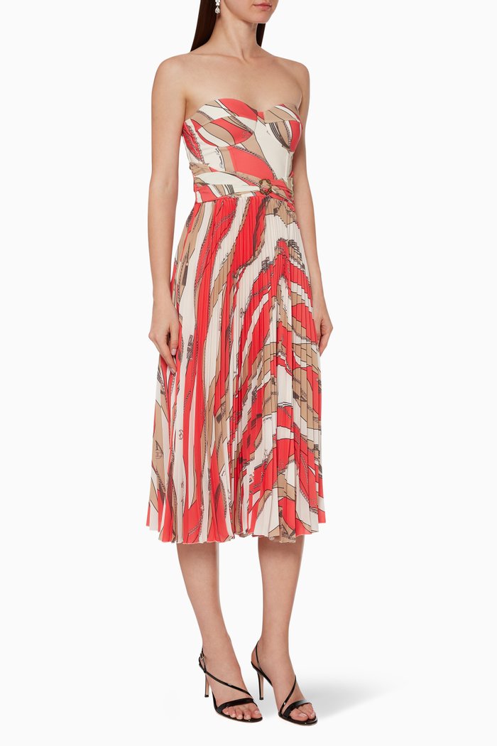 

Foulard-Print Pleated Midi Dress, Multicolour