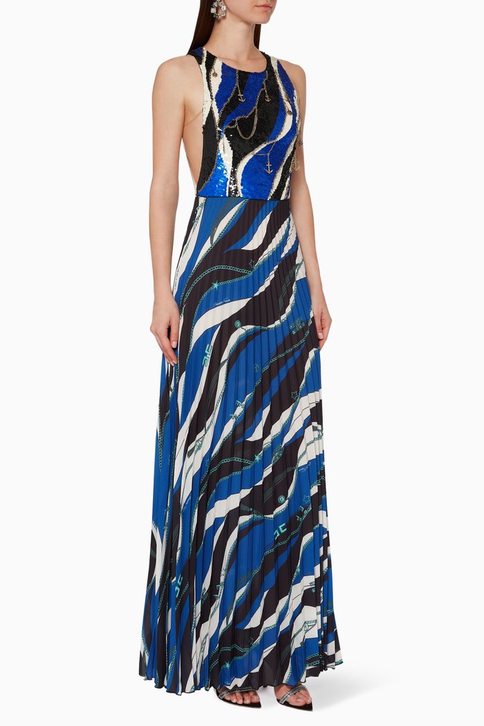 

Sequin Pleated Maxi Dress, Black