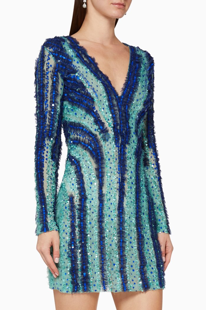 

Sequin Mesh Mini Dress, Blue