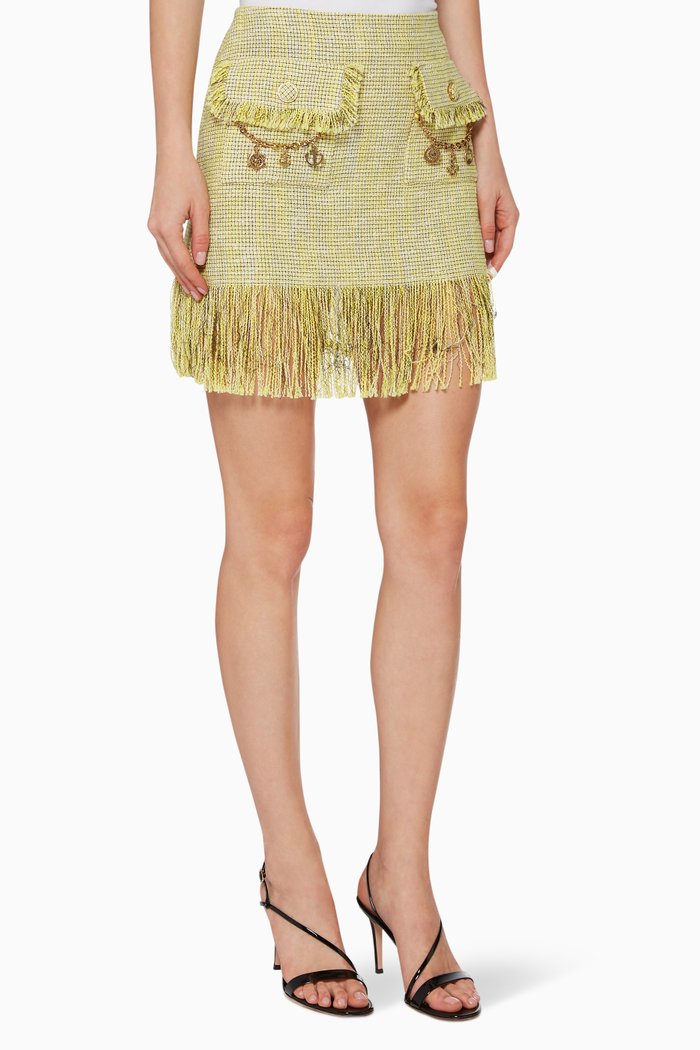 

Chain Appliqué Tweed Skirt, Yellow