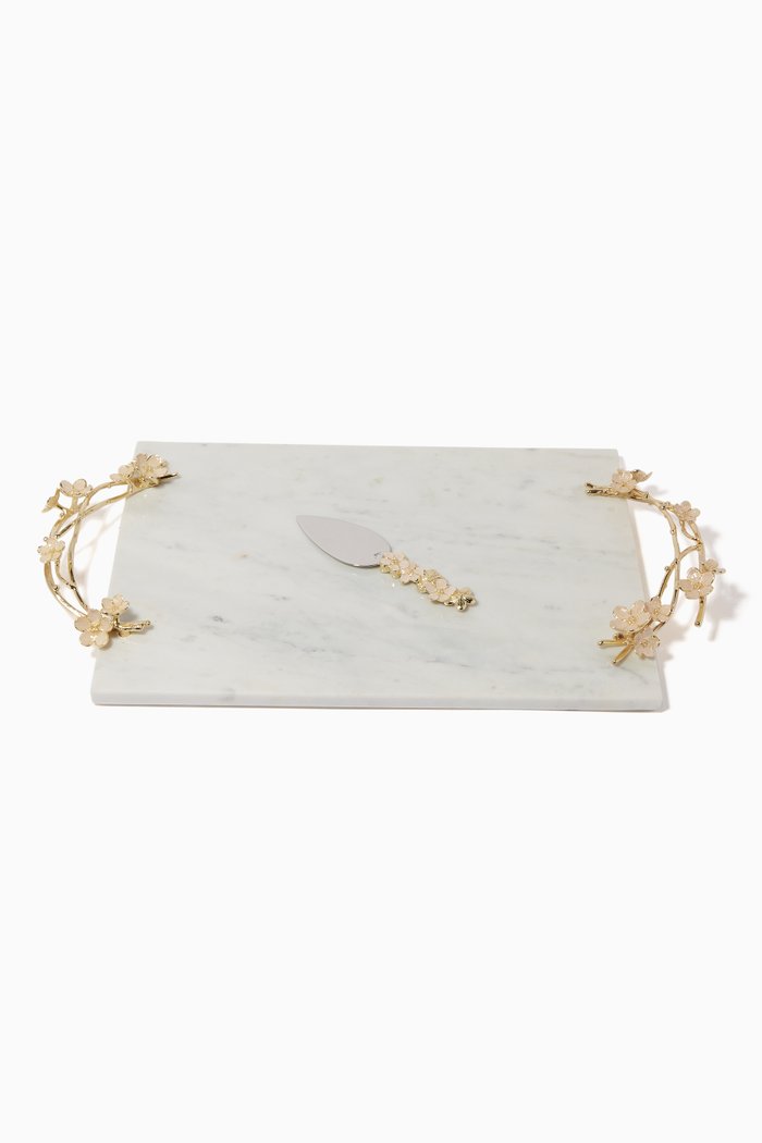 

Cherry Blossom Cheese Board with Spreader, White