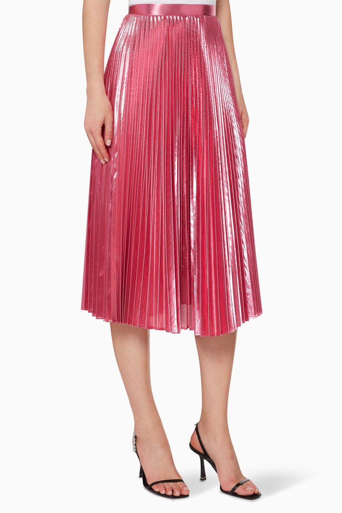 

Clara Metallic Pleated Skirt, Pink