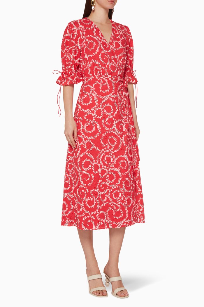 

Fire Floral Cotton Wrap Dress, Red