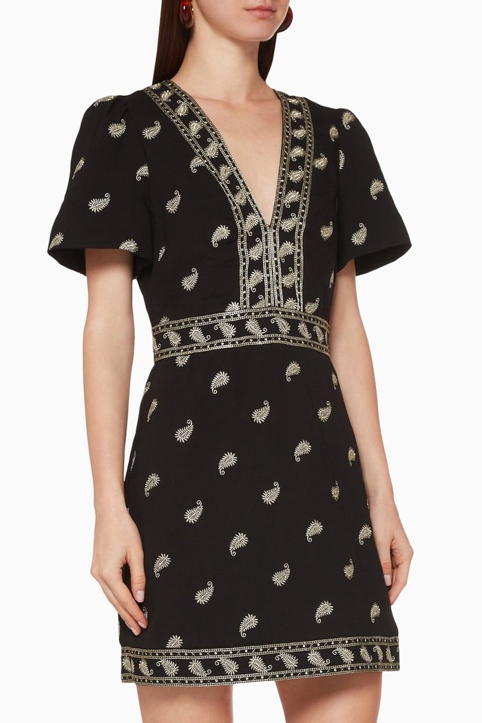 

Nixi Paisley Embroidered Dress, Black