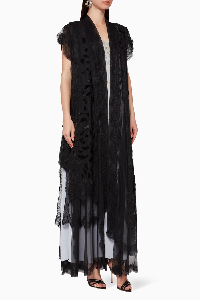 

Lace & Tulle Abaya, Black