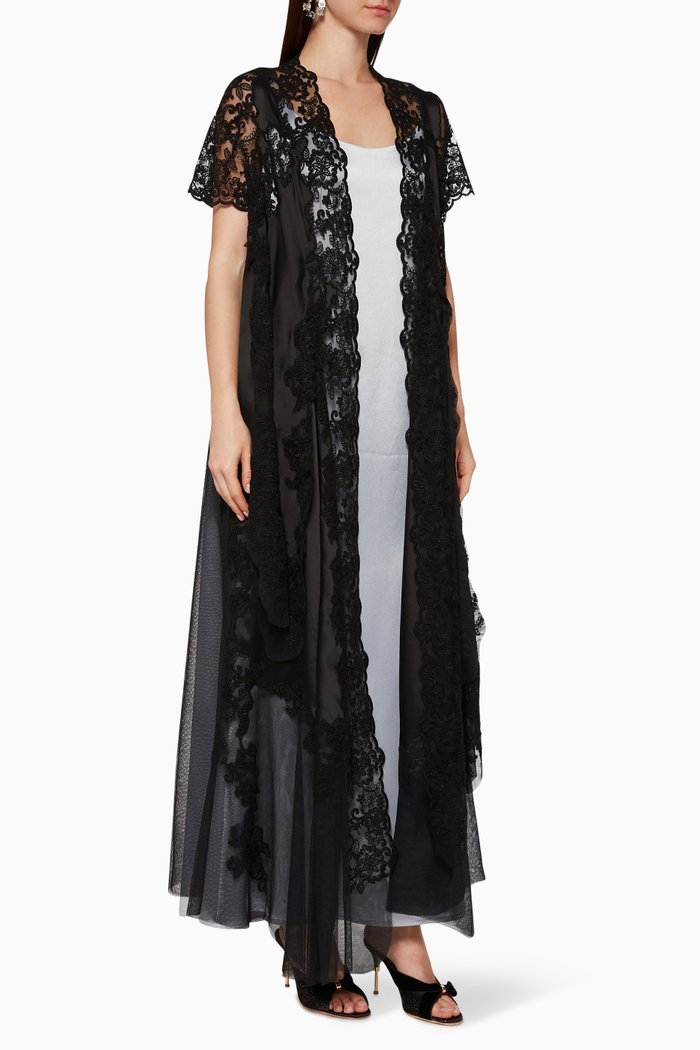 Organza & Lace Abaya, Black