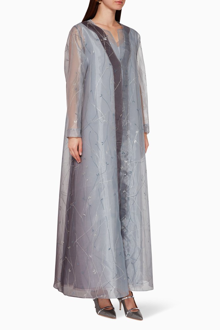 

Floral Chiffon Jalabiya, Grey