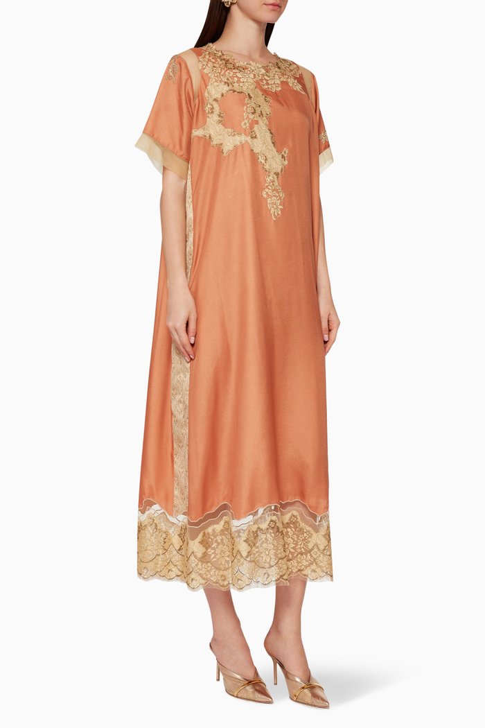 

Silk Crepe & Lace Inner Dress, Orange