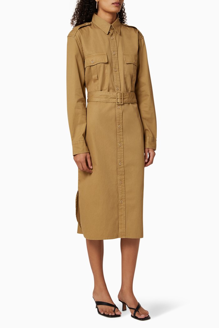 

Cotton Twill Shirtdress, Brown