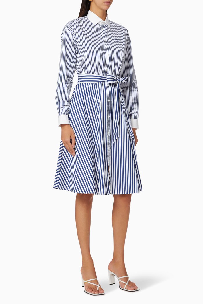 

Striped Cotton Shirtdress, White