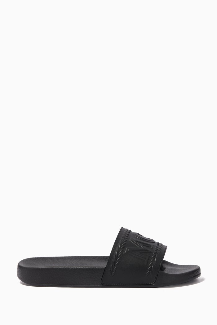 

Logo-Embossed Leather Slides, Black