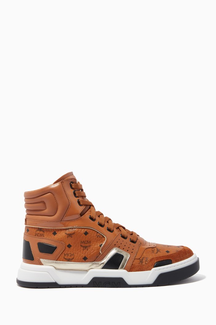

Skyward High-Top Leather Sneakers, Brown
