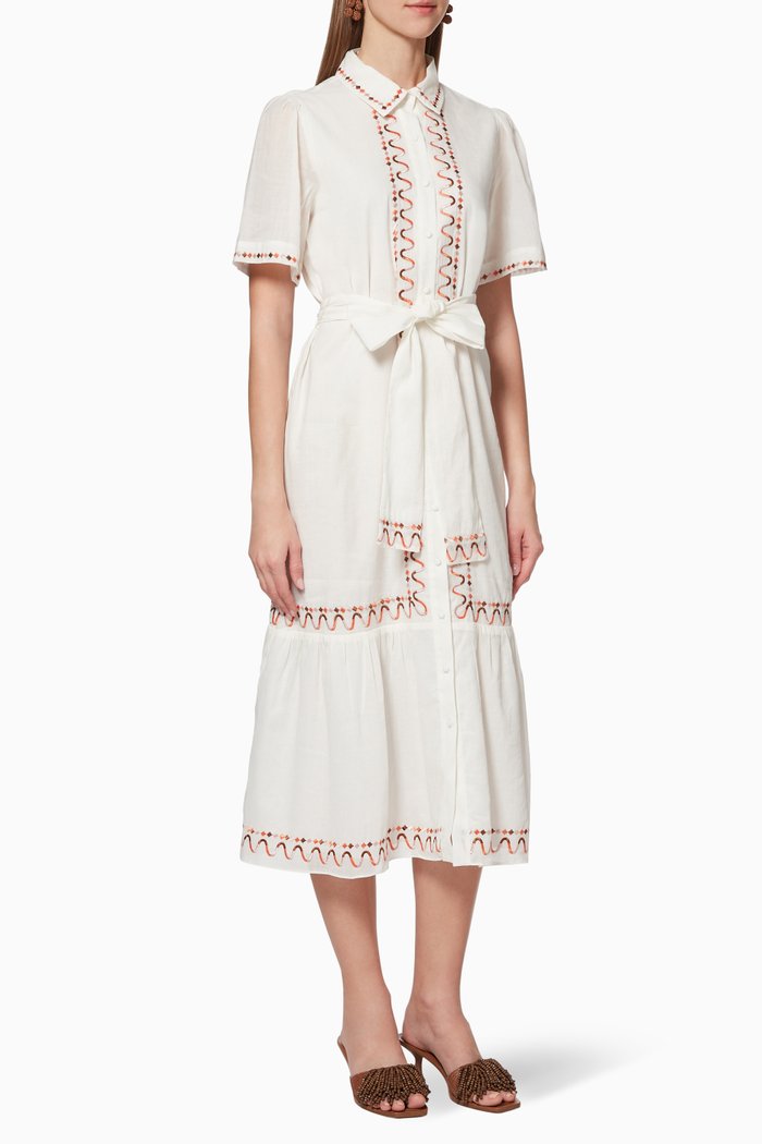 

Embroidered Cotton Midi Dress, White