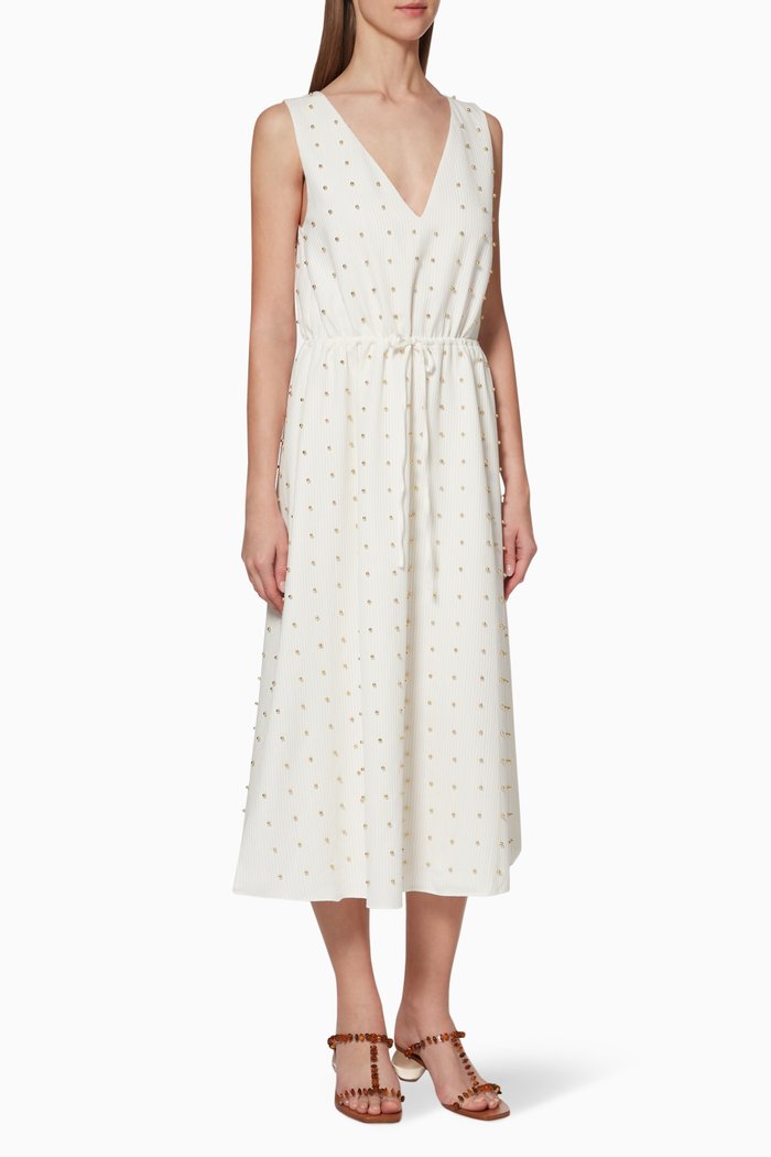 

Embellished Cotton Dress, White