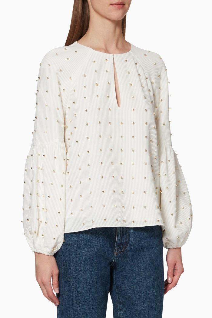 

Embellished Cotton Blouse, White