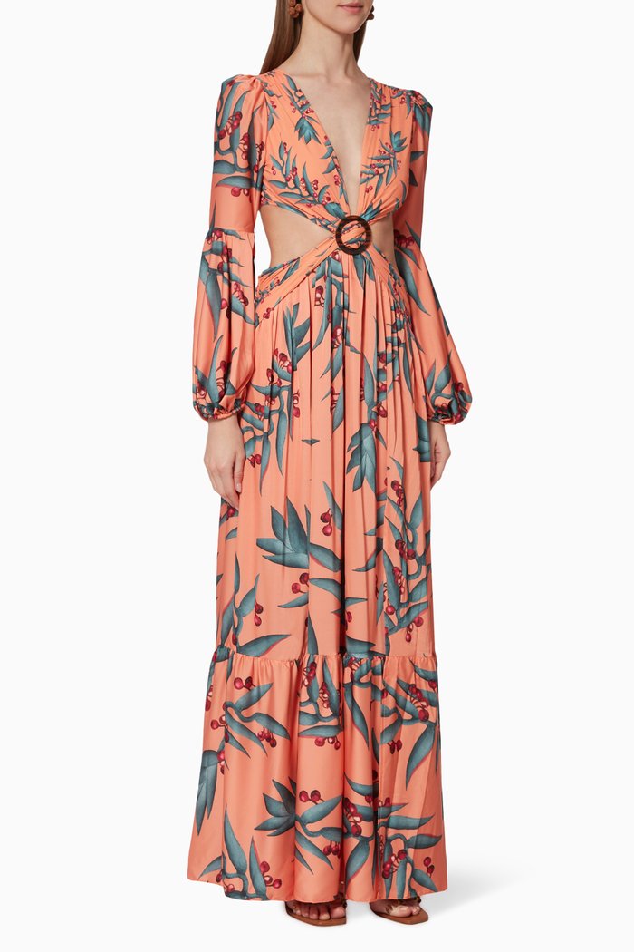 

Floral Print Cut-Out Crepe Dress, Orange