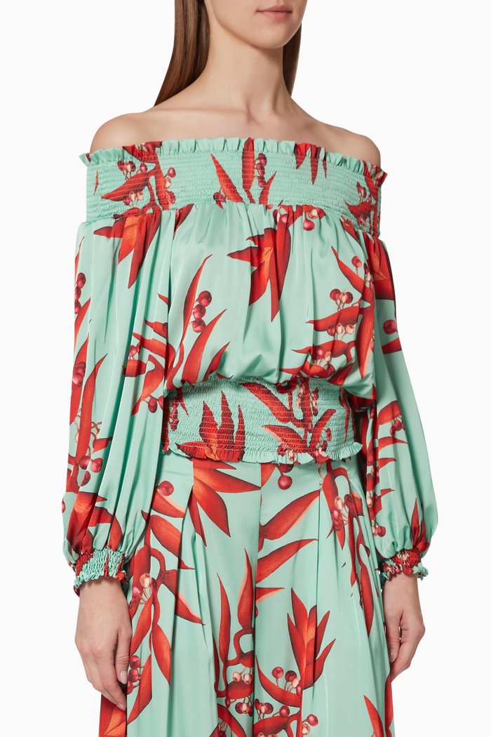 

Floral Print Crepe Top, Blue