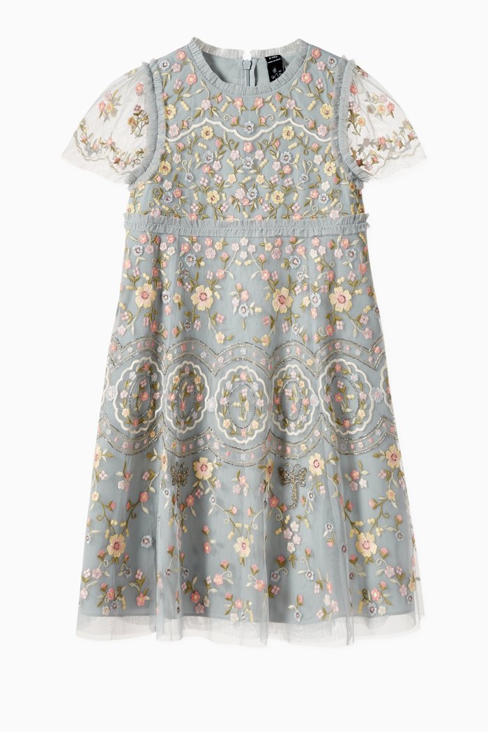 

Sweet Petal Embroidered Dress, Blue