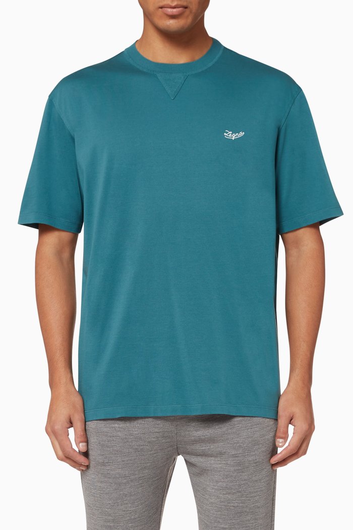 

Embroidered Logo Jersey T-Shirt, Blue
