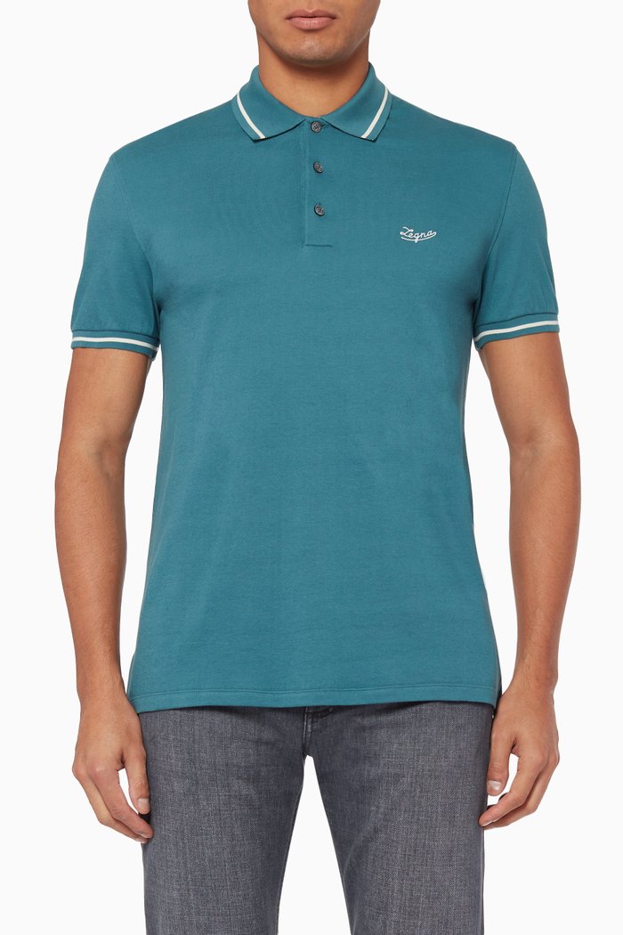 

Logo Embroidery Jersey Polo T-Shirt, Blue
