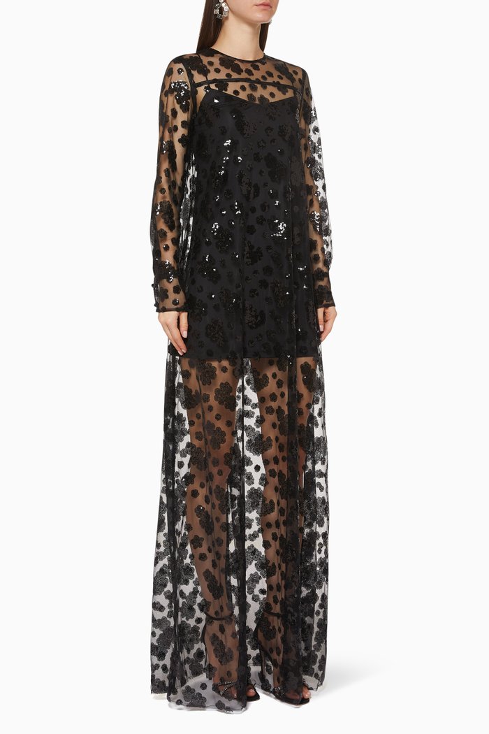 

Soiree Embroidered Floral Dress, Black