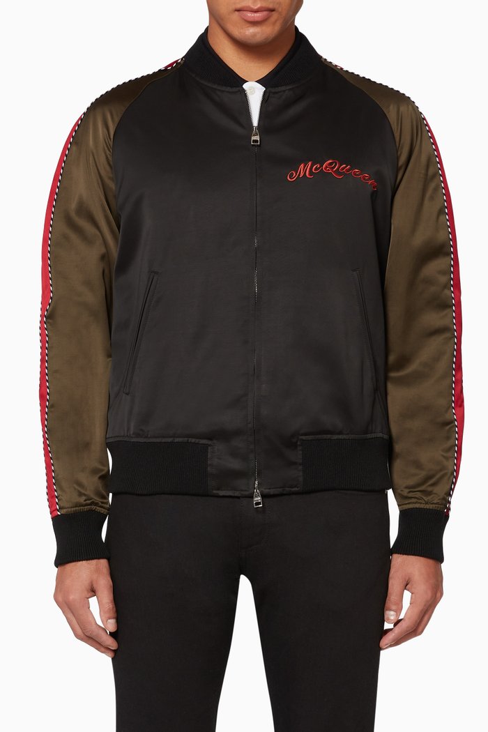 

Dragon Embroidered Satin Bomber Jacket, Black
