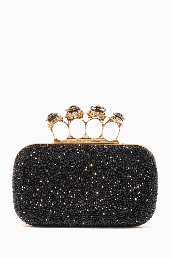

Spider Jewelled Four Ring Box Clutch, Black