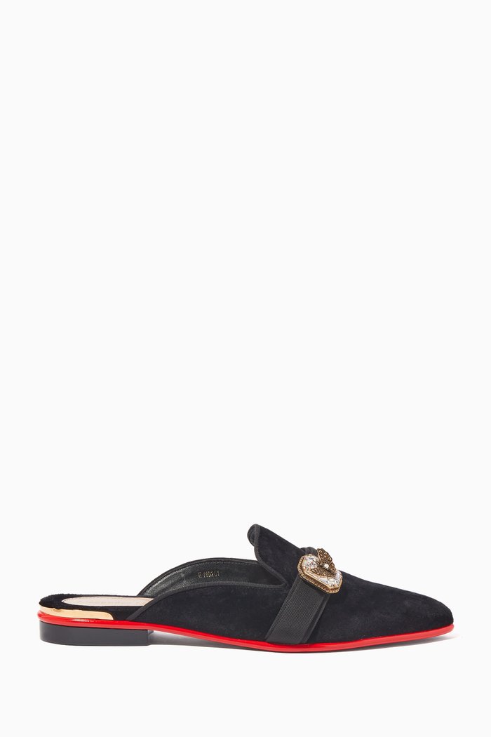 

Jeweled Strap Velvet Mules, Black