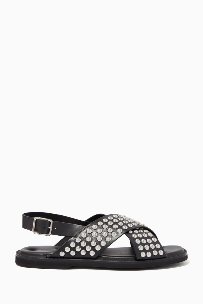 

Cross-Strap Leather Sandals, Black