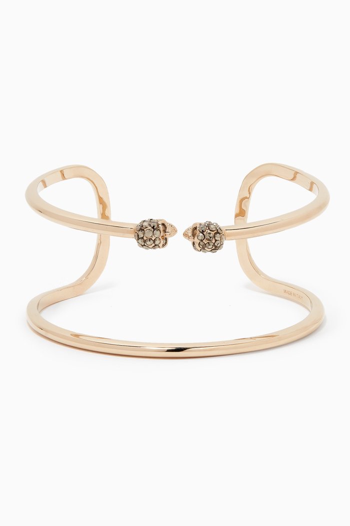 

Double-wrap Crystal-embellished Skull Cuff Bracelet, Gold