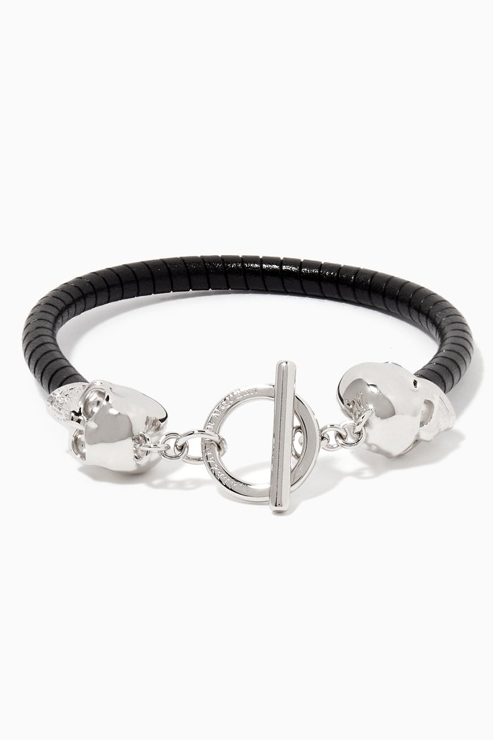 

T-Bar Skull Leather Bracelet, Black