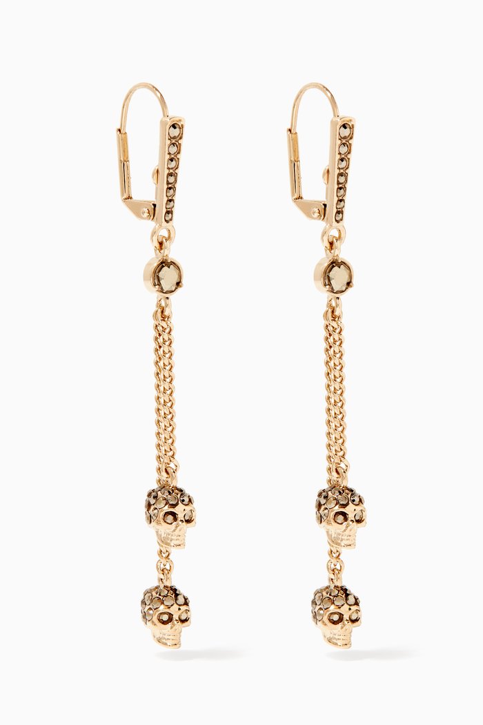 

Skull Chain Drop Earrings, Gold
