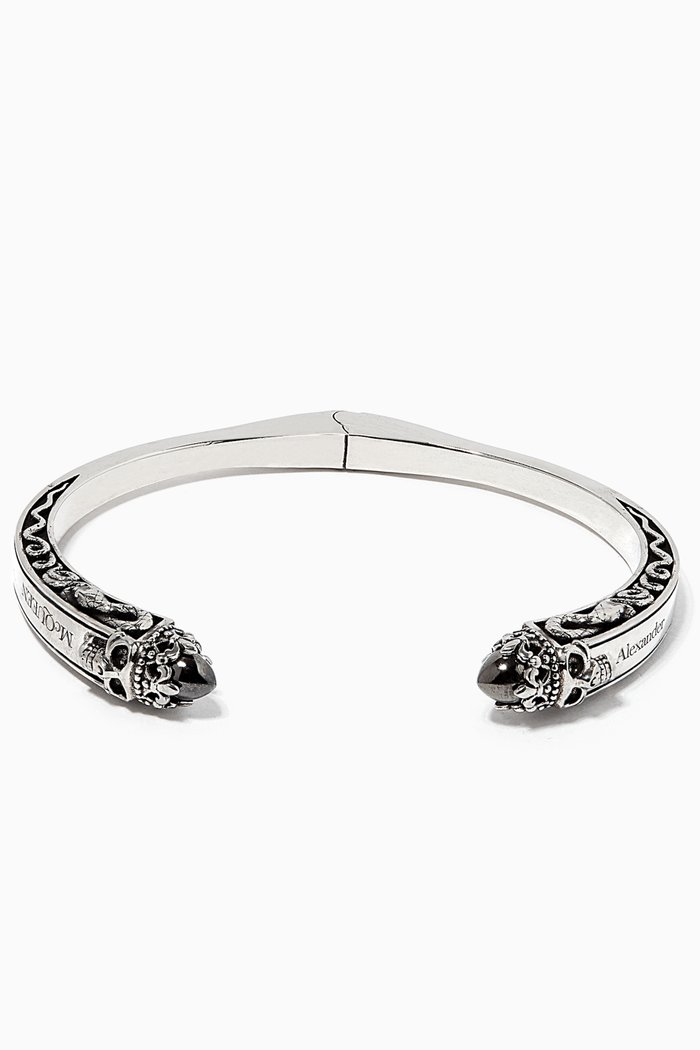 

Twin Skull Engraved Bracelet, Silver