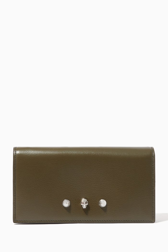 Skull Leather Continental Wallet, Green