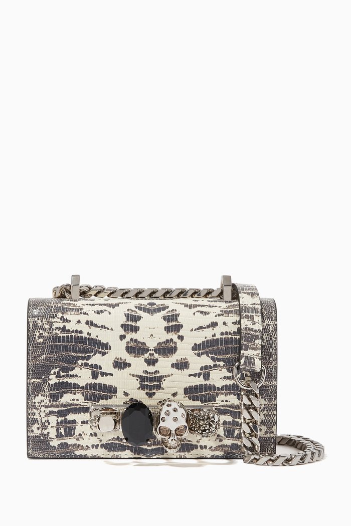 

Mini Jewelled Leather Satchel, Silver
