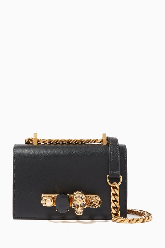 

Mini Jewelled Leather Satchel, Black