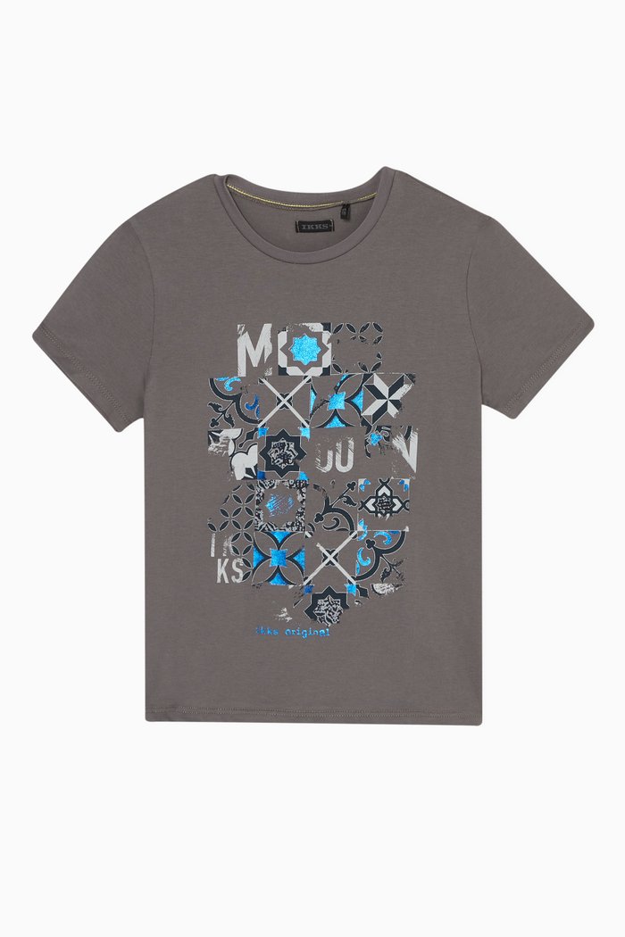 Smudged Tile Print T-Shirt, Grey