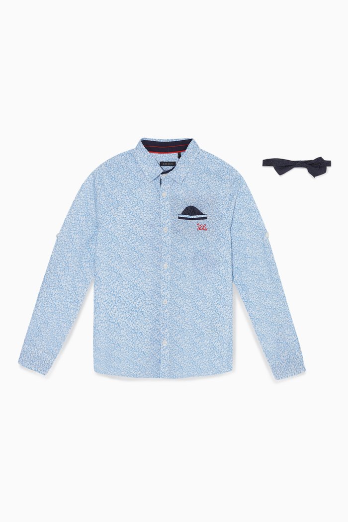 

Printed Shirt & Bow Tie Set, Blue